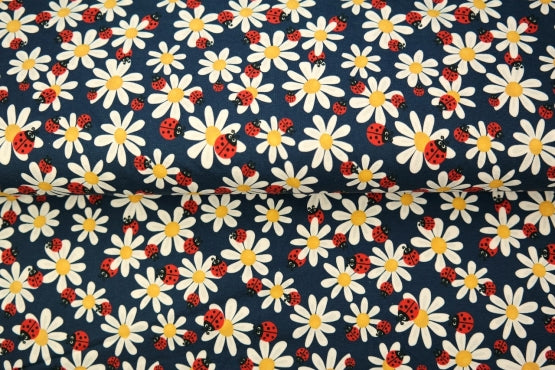 Jersey "Coccinelles et marguerites" certifié oek-tex (prix pour 10cm)