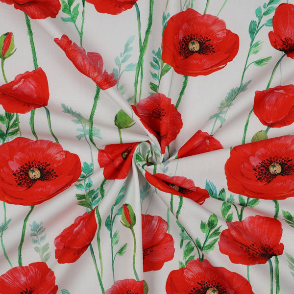 Popeline fine 100% coton "Coquelicots sur fond blanc" certifiée Oeko-Tex (prix pour 10cm) (Copie)