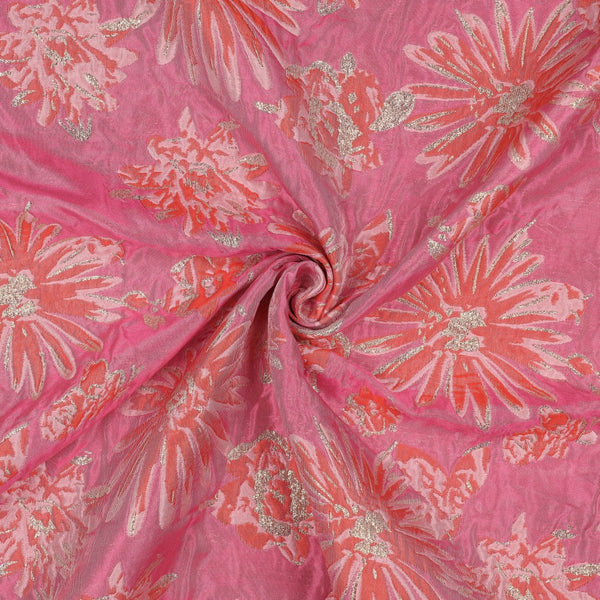 Superbe jacquard fleuri orange et rose (prix pour 10cm)