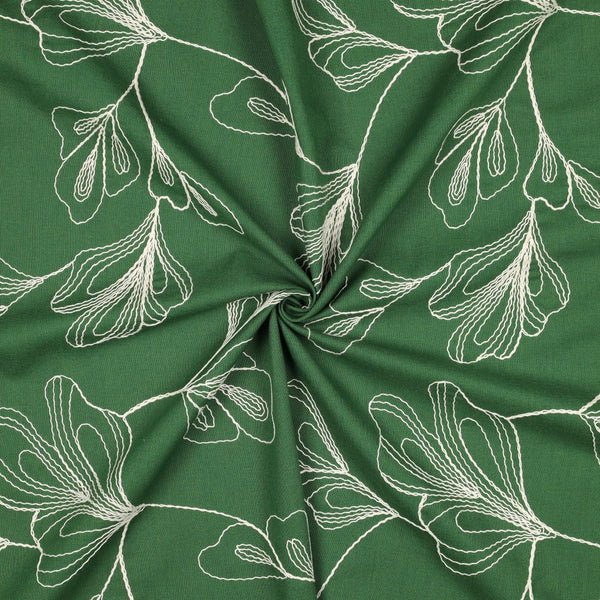 Lin - viscose brodé sur fond vert (prix pour 10cm)