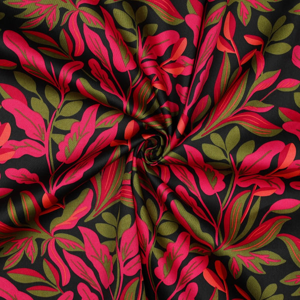 Satin de coton "Lush Leaves noir"  crée par Nerida Hansen (prix pour 10cm)