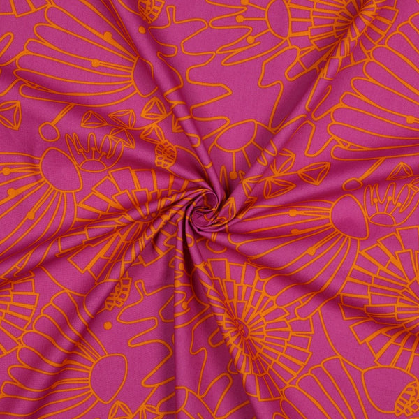 Popeline de coton "Eden rose et orange" créé par Nerida Hansen (prix pour 10cm)