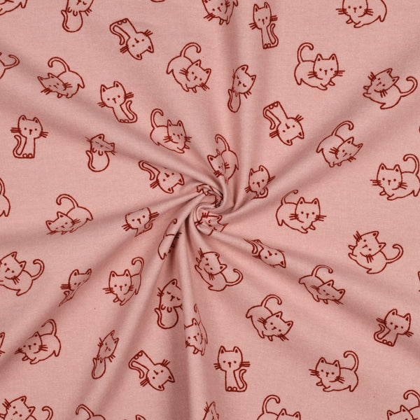 Flanelle 100% coton certifié oeko-tex - Petits chats roses (prix pour 10cm)