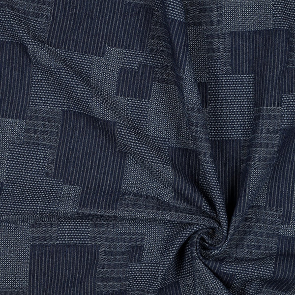 Superbe jacquard jeans indigo "imitation boro" (prix pour 10cm)