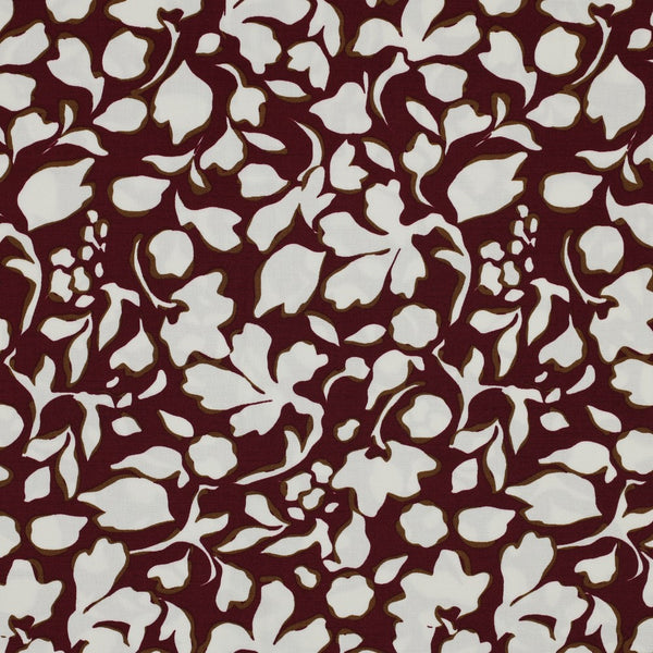 Coupon de 3m de viscose stretch "arabesque de fleurs bordeaux"