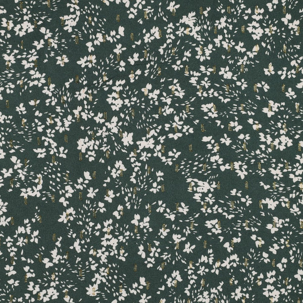 Coupon de 3m de viscose  mini flowers vert avec lurex  (Prix pour le coupon)