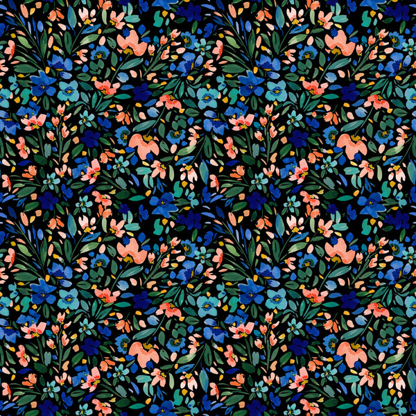 Jersey "wild flowers sur fond noir" - certifié Oeko-tex (prix pour 10cm)