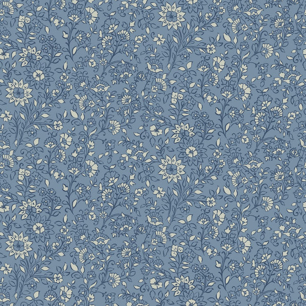 Coupon de 3m de jersey 100% coton " arabesque fleurie fond bleu" certifié oeko-tex