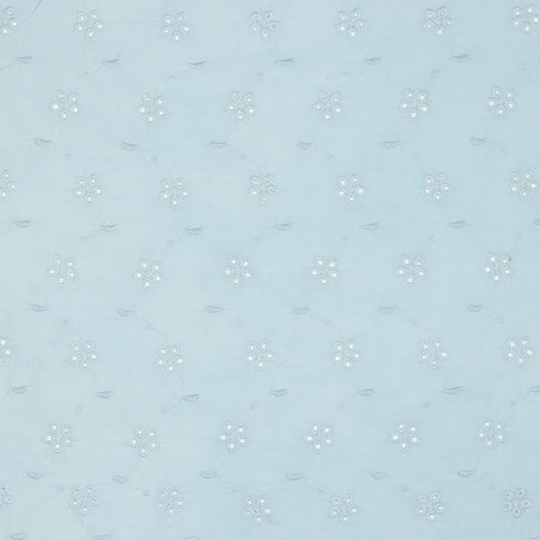 viscose brodée de fleurs - bleu tendre (prix pour 10cm)