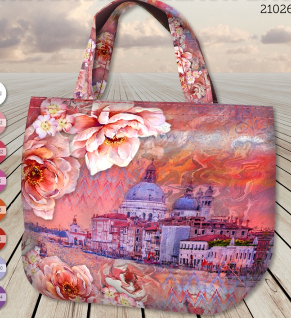 Panneau de sac en canvas prêt à coudre - Venise fleurie (prix pour le panneau)