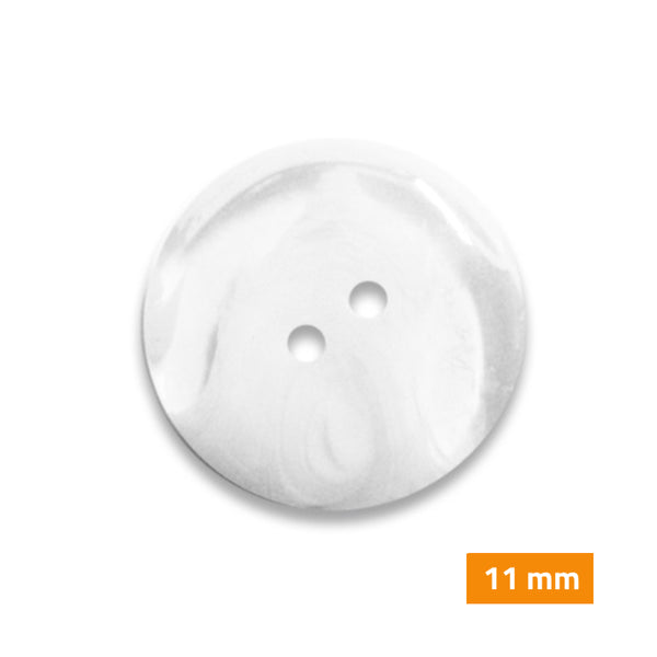 Boutons marbrés 2 trous 11,5mm - blanc translucide (prix à la pièce)