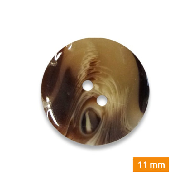 Boutons marbrés 2 trous 11,5mm - fauve translucide (prix à la pièce)