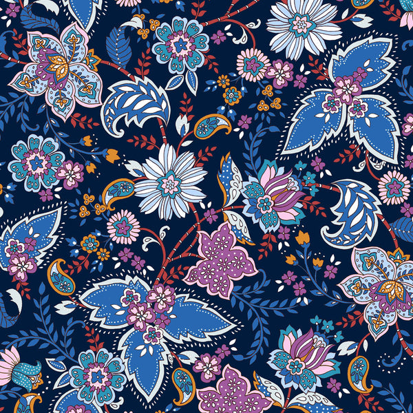 Coupon de 2,35m de Ace lawn oeko-tex "Pasley bleu marine" de Dashwood Studio