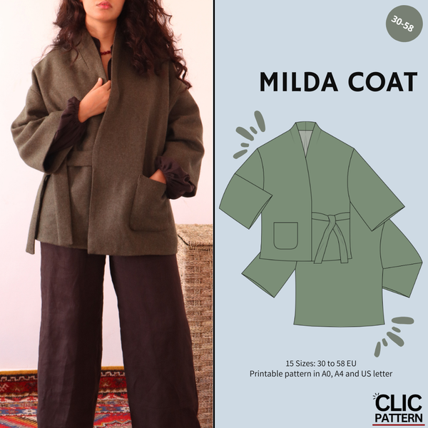 PDF - Patron digital du manteau / veste Milda de Clic Pattern du 30 au 58 (fr)