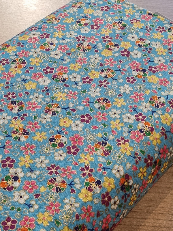 Tissu mini sakura bleu vif (prix pour 10cm)