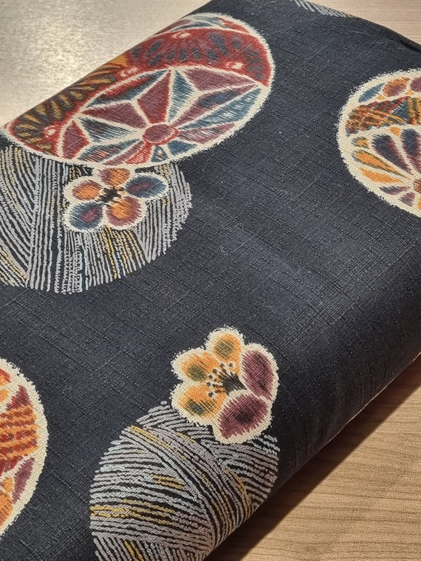 Tissus japonais - Temari sur fond texturé indigo  (prix pour 10cm)