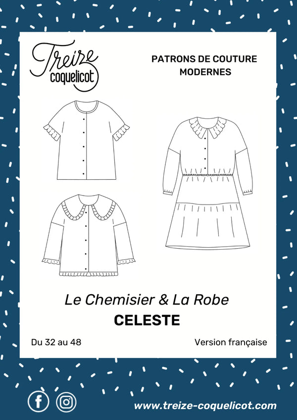 PDF - patron digital : la blouse et robe Celeste du 32 au 48 de la marque 13 coquelicots (fr)