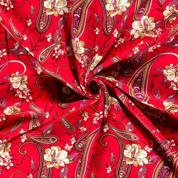 Twill de viscose Paisley - rouge (Prix pour 10cm)