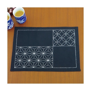 Kit set de table indigo et asanoha à broder en sashiko (prix pour le kit complet)