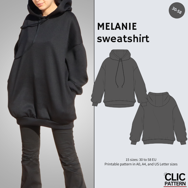 PDF - Patron digital du hoodie long Melanie de Clic Pattern du 30 au 58 (fr)