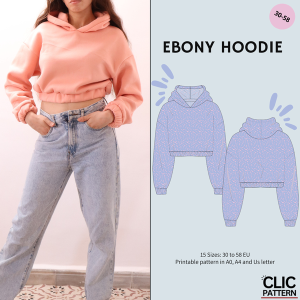 PDF - Patron digital du hoodie court Ebony de Clic Pattern du 30 au 58 (fr)