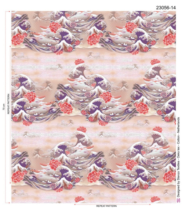 Jersey "La vague de Hokusai " saumon (prix pour 10cm)