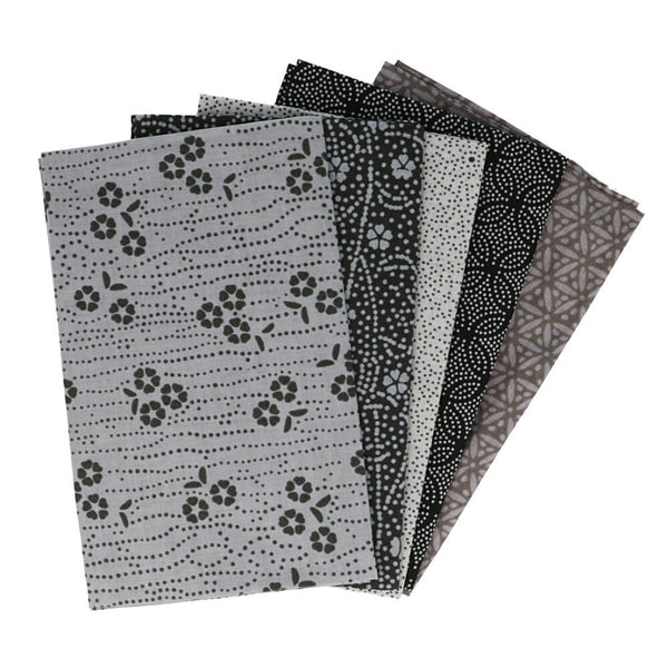 Lot de 5 Fat Quarter de couleurs coordonnées - 100% coton - noir et gris  (prix pour le set)