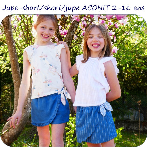 PDF - patron digital de la jupe short, short ou jupe Aconit de Petits D'om du 2 au 16ans (Fr)