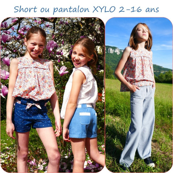 PDF - patron digital du short et pantalon pour filles Xylo de Petits D'om du 2 au 16ans (Fr)