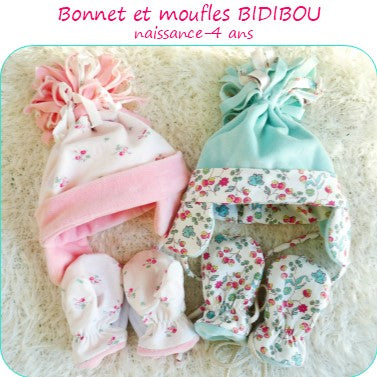 PDF - patron digital des moufles et bonnet Bidibou de Petits D'om de la naissance à 4ans (Fr)