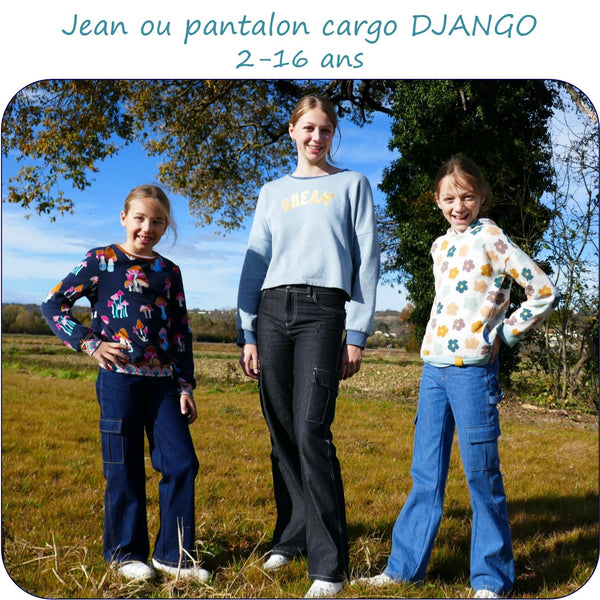 PDF - patron digital du jeans ou pantalon cargo pour fille Django de Petits D'om du 2 au 16ans (Fr)