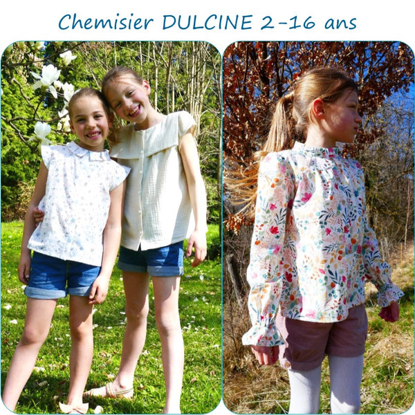 PDF - patron digital du chemisier pour fille Dulcine de Petits D'om du 2 au 16ans (Fr)