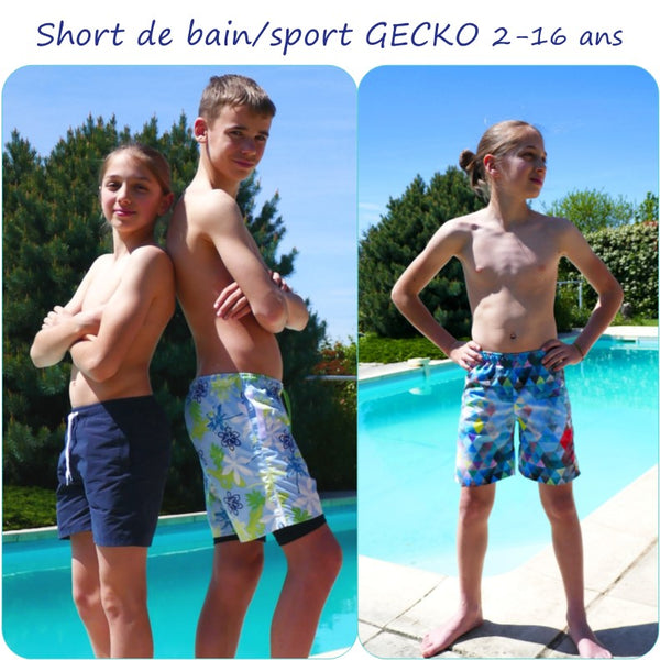 PDF - patron digital du short de bain Gecko Petits D'om de 2 à 16ans (Fr)