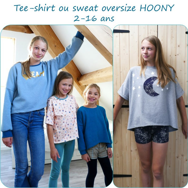 PDF - patron digital du tee-shirt oversize pour fille Hoony de Petits D'om du 2 au 16ans (Fr)