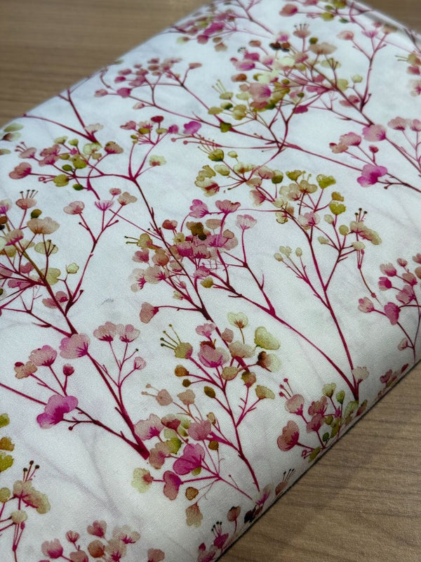 Popeline 100% coton "Bouquets printaniers rose" certifiée Oeko-Tex (prix pour 10cm)