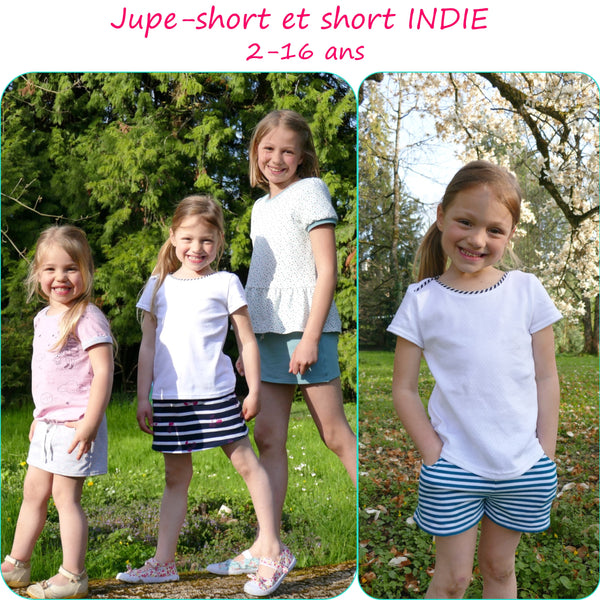 PDF - patron digital de la jupe short et short Indie de Petits D'om du 2 au 16ans (Fr)