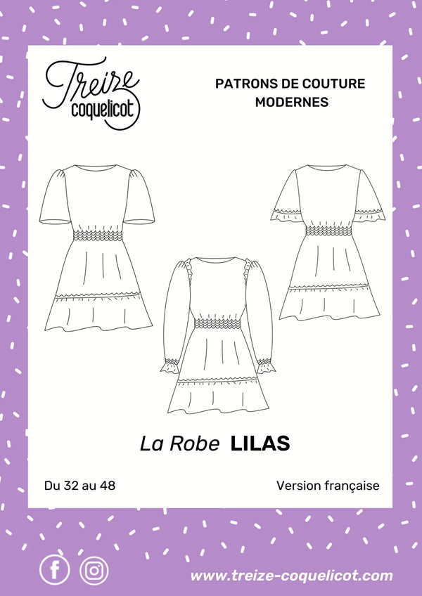 PDF - patron digital : la robe Lilas du 32 au 48 de la marque 13 coquelicots (fr)