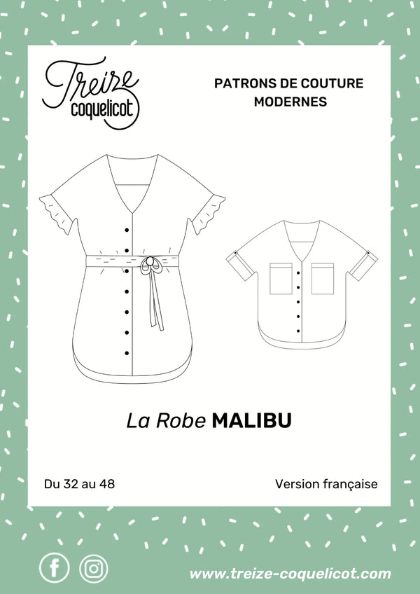 PDF - patron digital : la blouse et robe Malibu du 32 au 48 de la marque 13 coquelicots (fr)