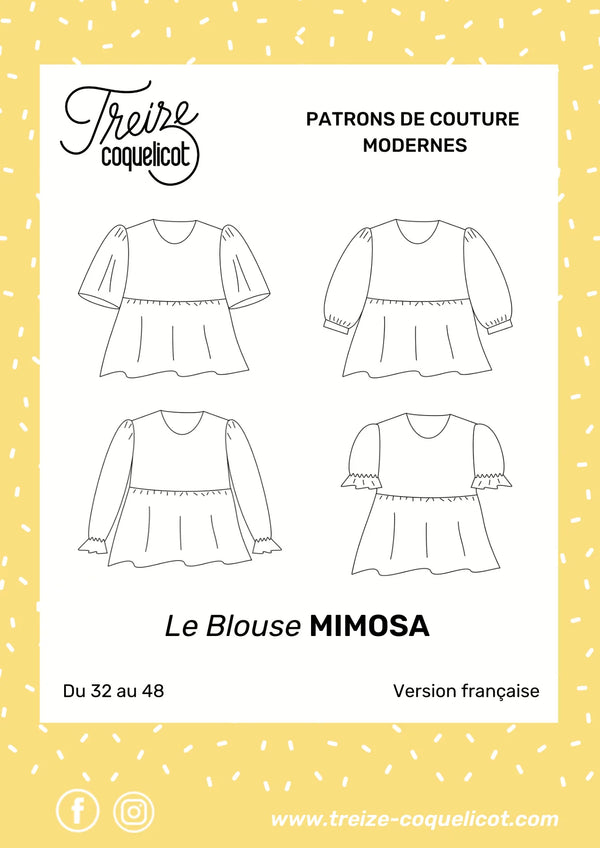 PDF - patron digital : la blouse Mimosa du 32 au 48 de la marque 13 coquelicots (fr)