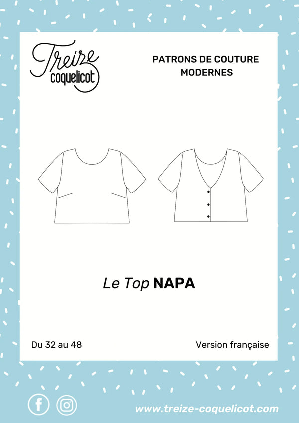 PDF - patron digital : le crop top Napa du 32 au 48 de la marque 13 coquelicots (fr)