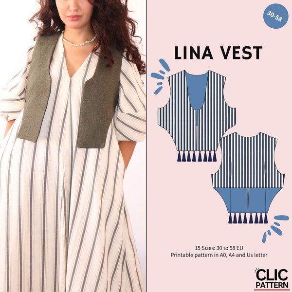 PDF - Patron digital du gilet Lina de Clic Pattern du 30 au 58 (fr)