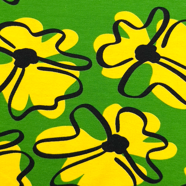 Jersey "Funny Flowers vert et jaune" - certifié Oeko-tex (prix pour 10cm)