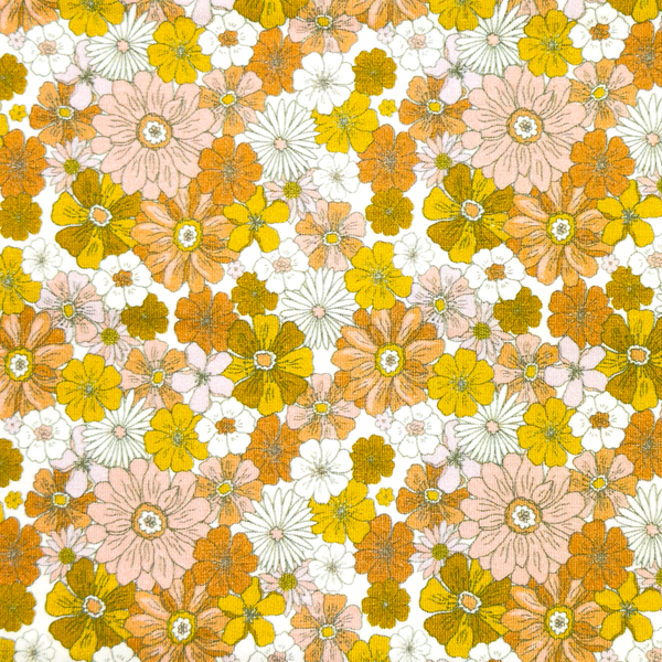 Jersey Fleurs vintage tons ocres - certifié Oeko-tex (prix pour 10cm)