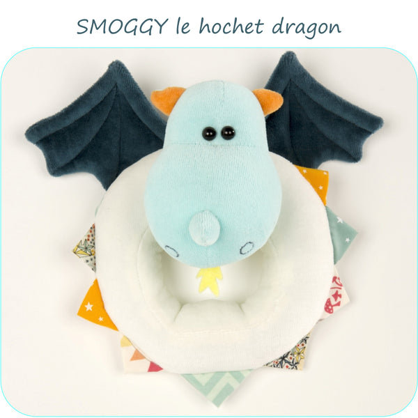 PDF - patron digital du doudou hochet dragon Smoggy de Petits D'om (Fr)