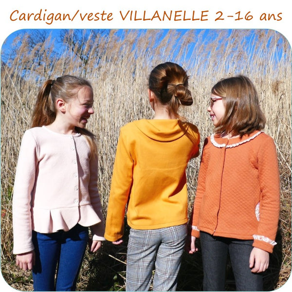 PDF - patron digital du cardigan ou veste pour fille Villanelle de Petits D'om du 2 au 16ans (Fr)