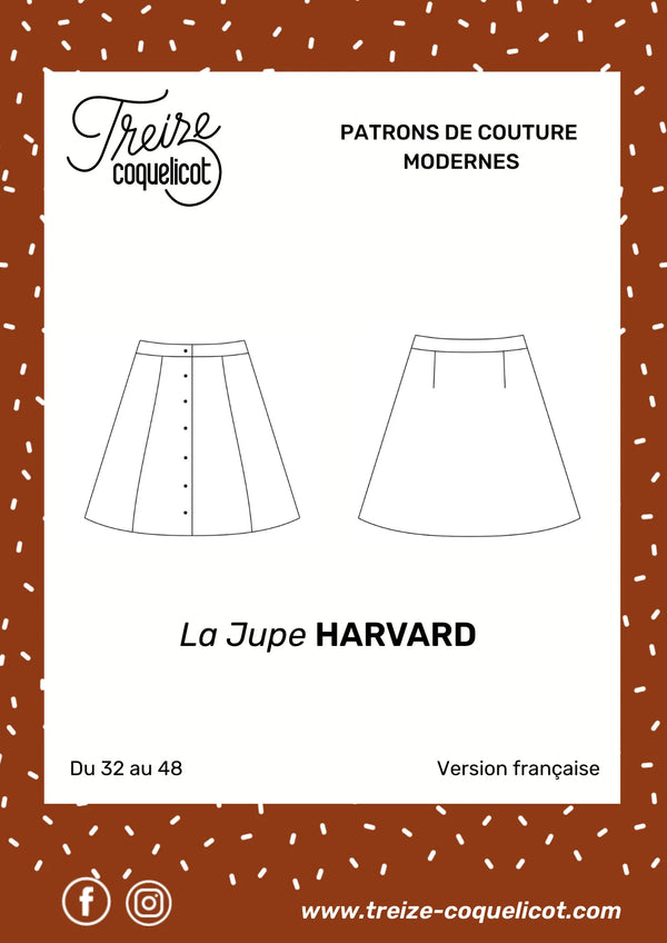 PDF - patron digital : la jupe Harvard du 32 au 48 de la marque 13 coquelicots (fr)