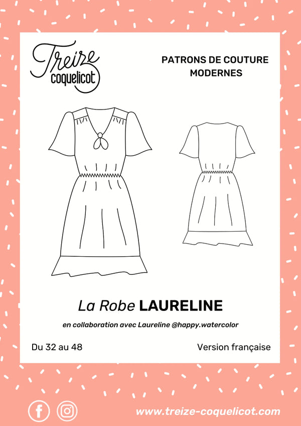 PDF - patron digital : la robe Laureline du 32 au 48 de la marque 13 coquelicots (fr)