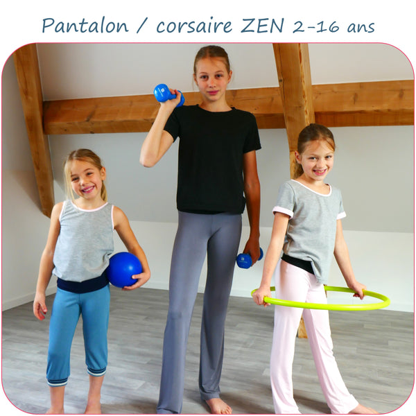 PDF - patron digital du corsaire / pantalon de sport Zen de Petits D'om du 2 au 16ans (Fr)