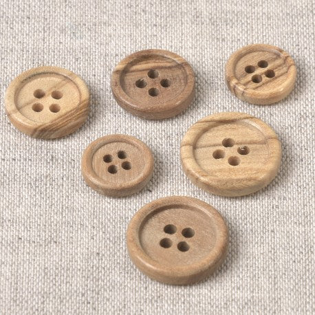 Boutons en bois 4 trous - 13mm avec rebord (prix à la pièce)