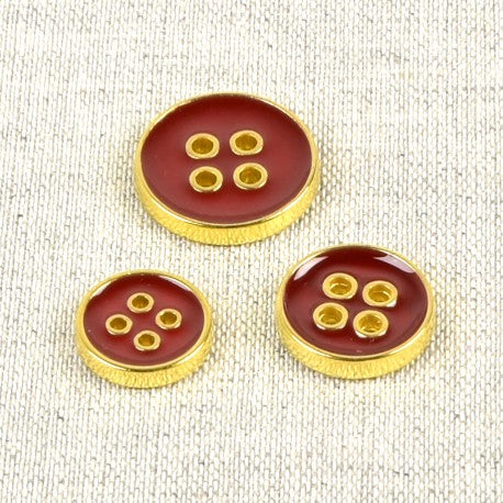 Boutons laqués ronds 4 trous - rouge foncé - 18mm (prix à la pièce)